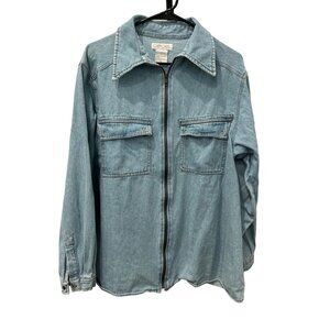 Vintage Cherokee Light Blue Denim Jacket Zip Front Dual Chest Pockets Sz L